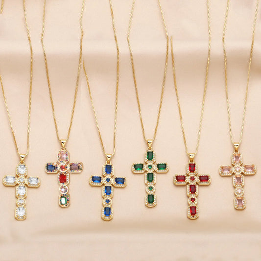 Gold Plated Crystal Cross Necklace