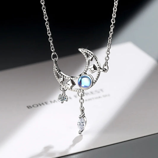 Sterling Silver Moon Crystal Chain Necklace