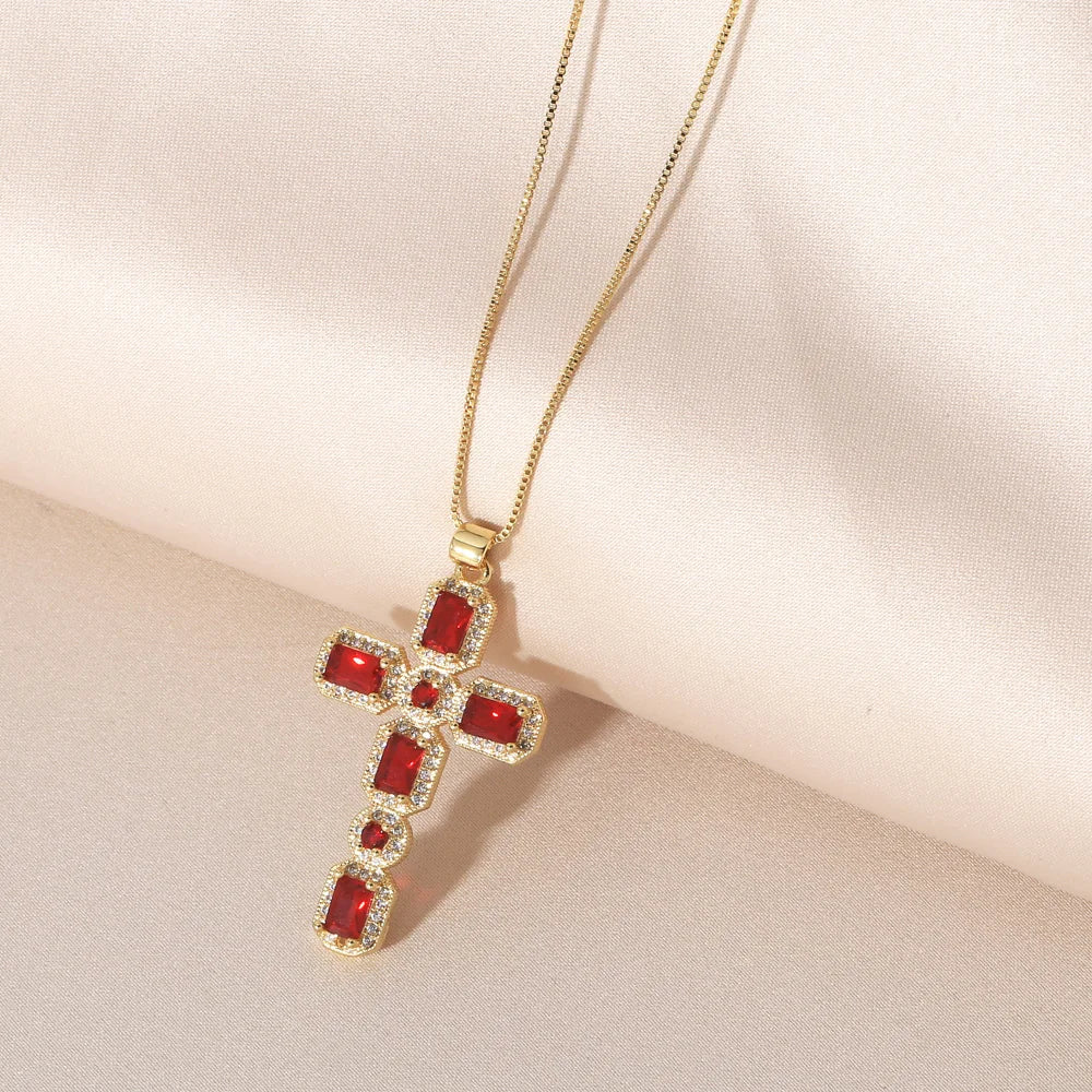 Gold Plated Crystal Cross Necklace