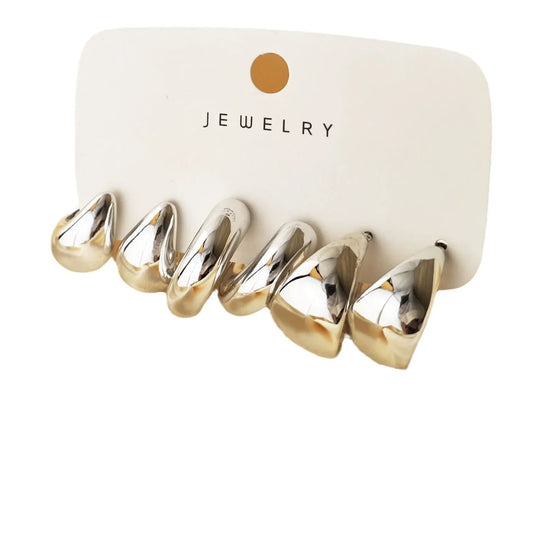 Gold Plated Waterdrop Hoop and C-Shaped Water Droplet Earrings Set