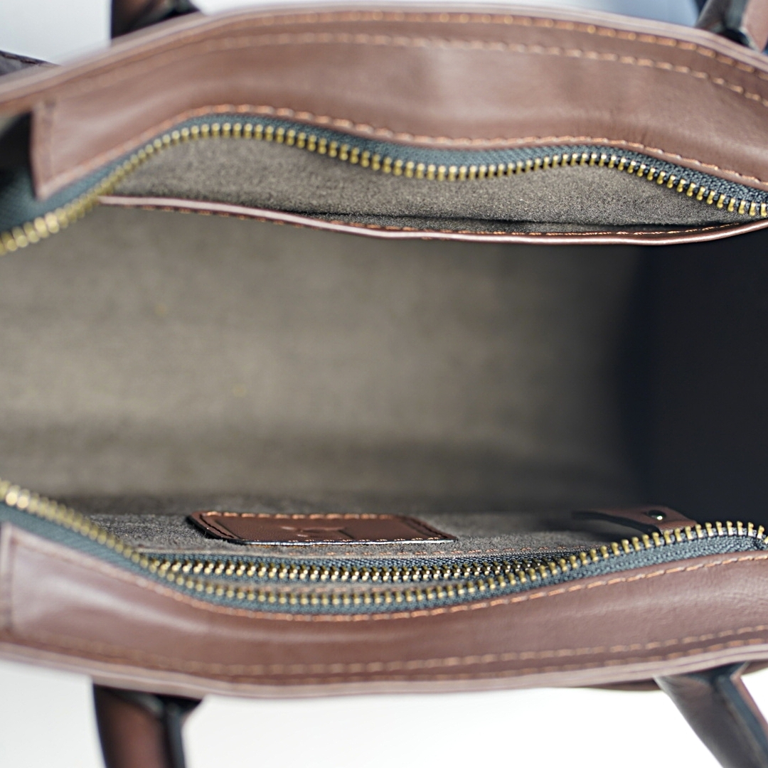 Levina European Leather Front-Pocket Satchel Tote