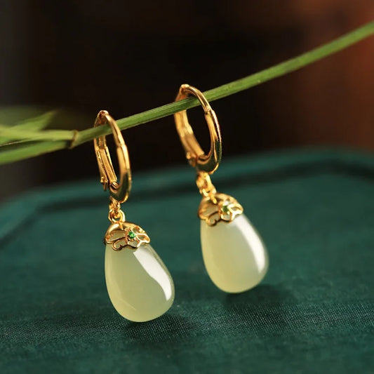 Natural Jade and Sterling Silver Water Drop Earrings