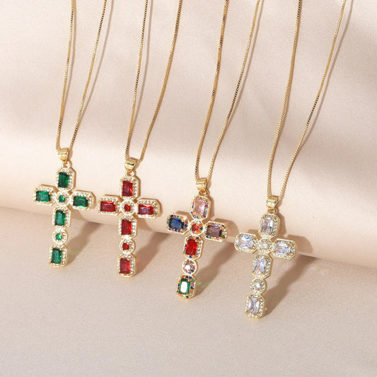 Gold Plated Crystal Cross Necklace