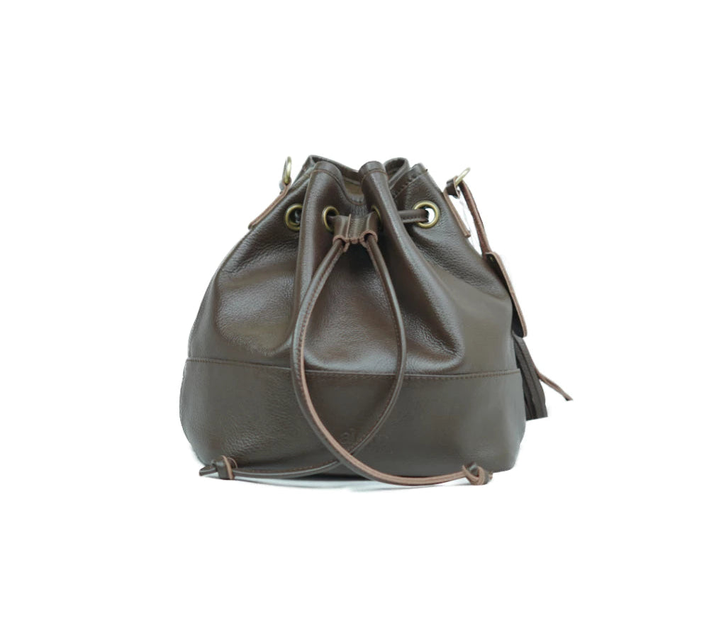Kamila Drawstring Leather Bucket Bag