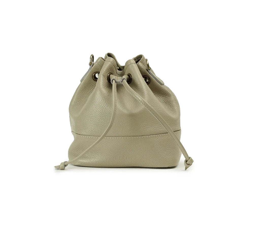 Kamila Drawstring Leather Bucket Bag