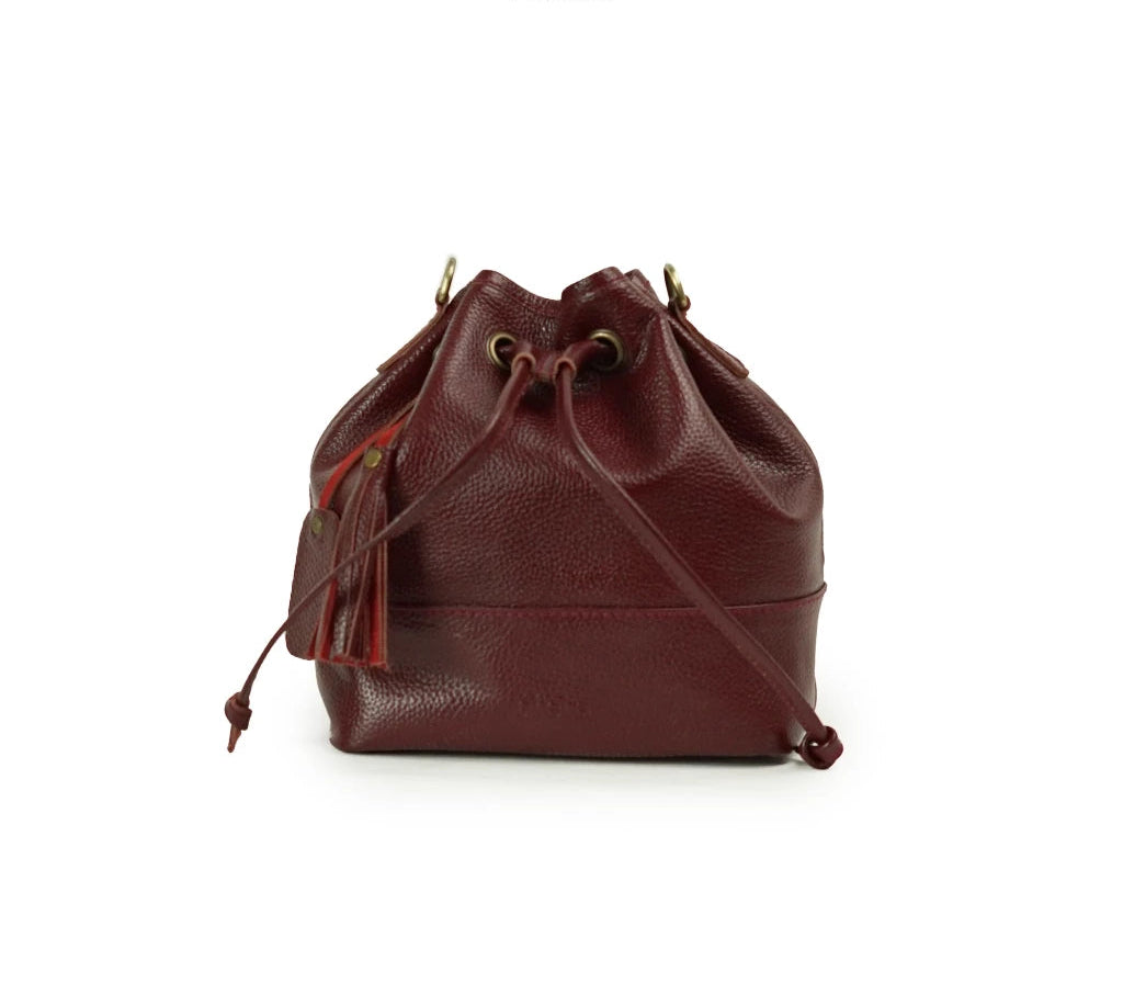 Kamila Drawstring Leather Bucket Bag