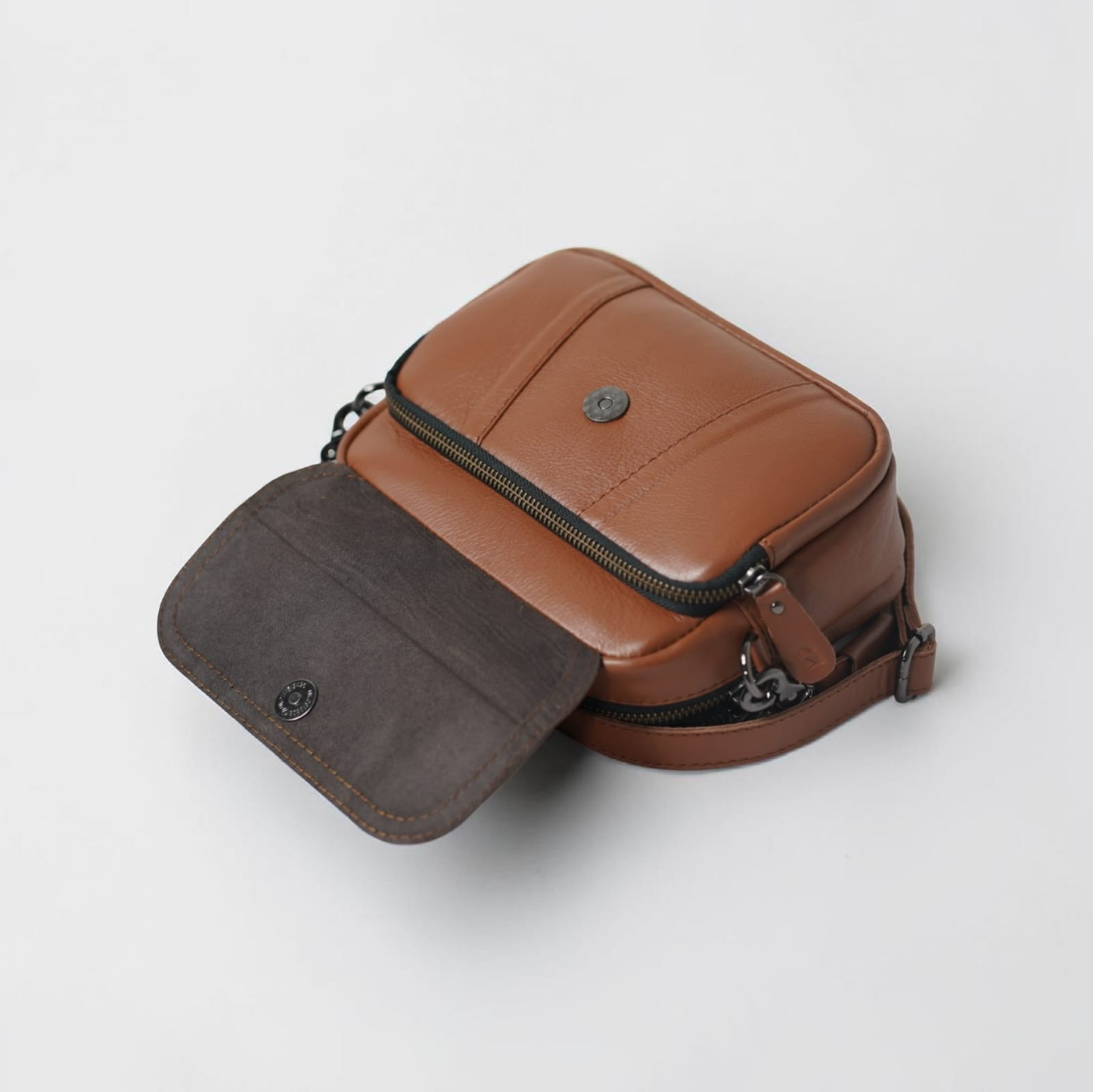 Mia European Leather Dual-Compartment Crossbody
