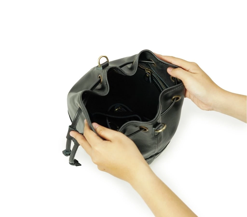 Kamila Drawstring Leather Bucket Bag