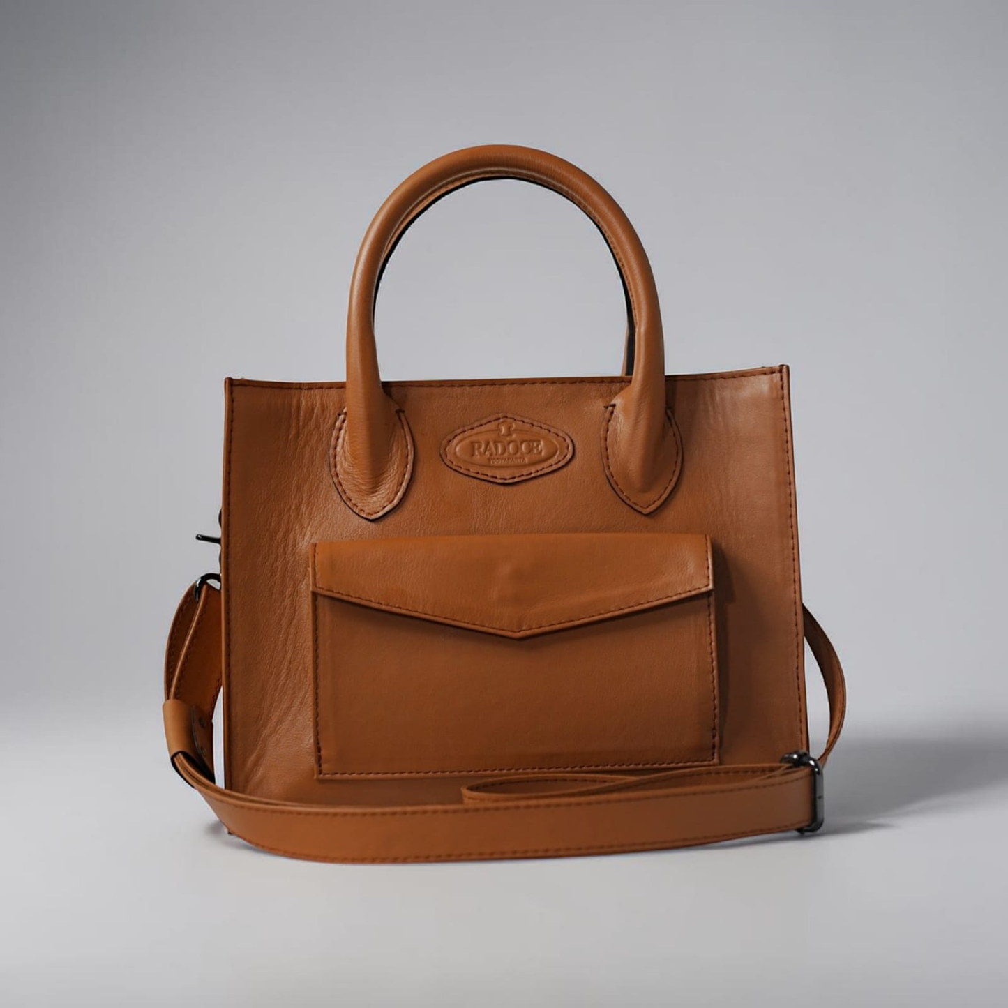 Levina European Leather Front-Pocket Satchel Tote