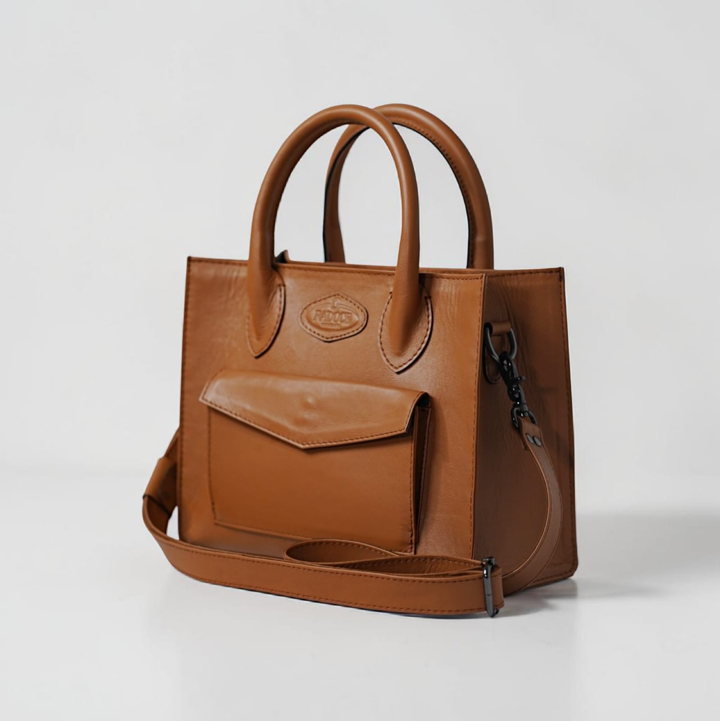 Levina European Leather Front-Pocket Satchel Tote