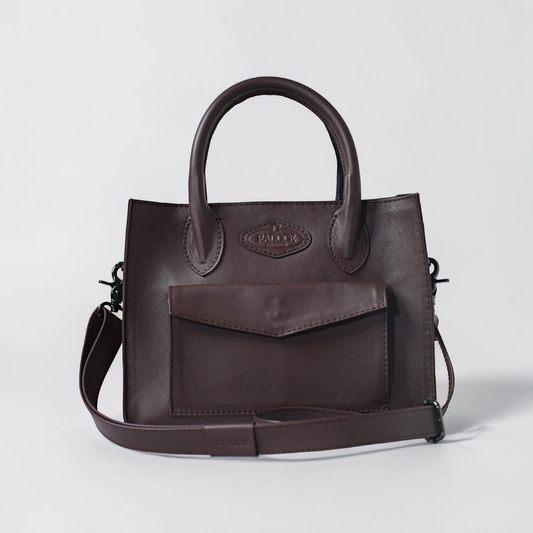 Levina European Leather Front-Pocket Satchel Tote