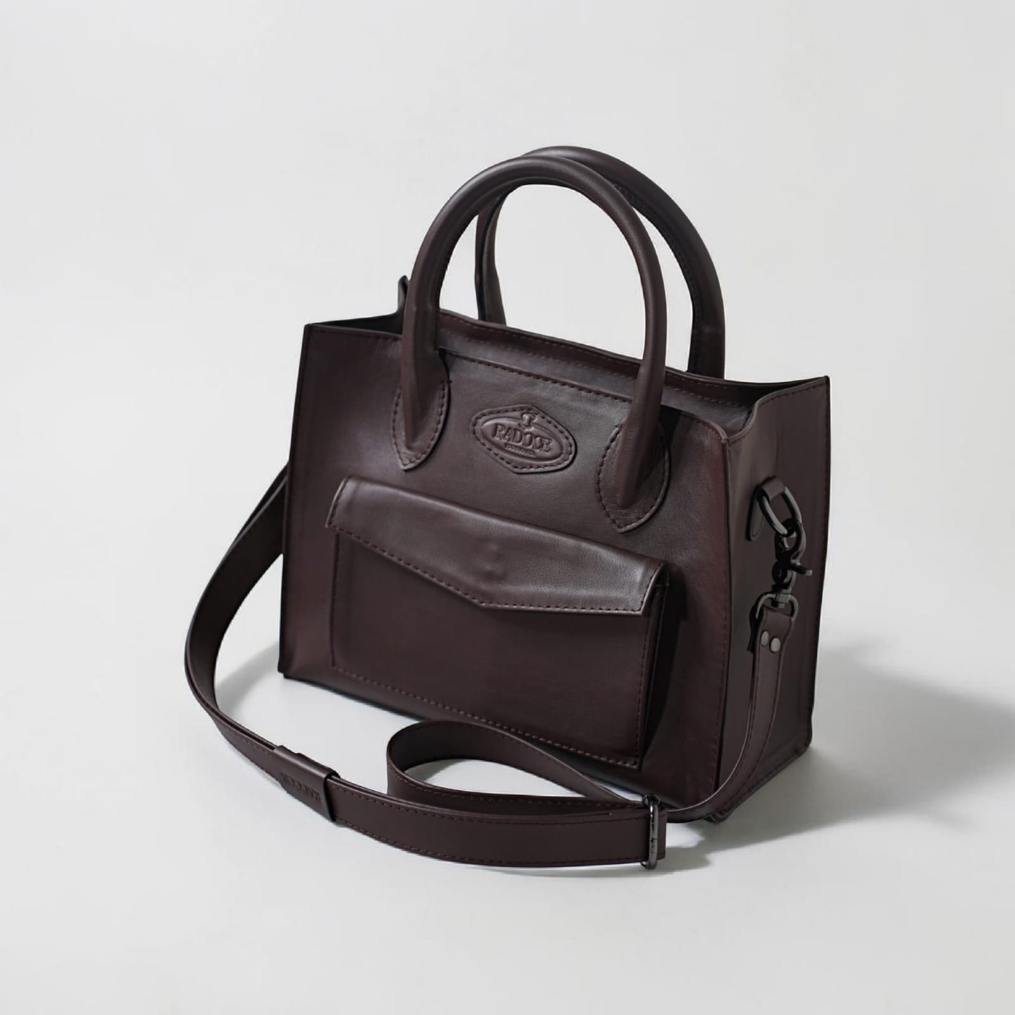 Levina European Leather Front-Pocket Satchel Tote